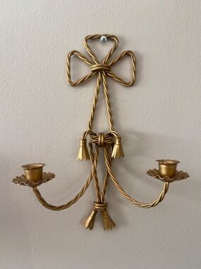 Vintage Homco Home Interior Twisted Rope Sconce Gold Bow Design